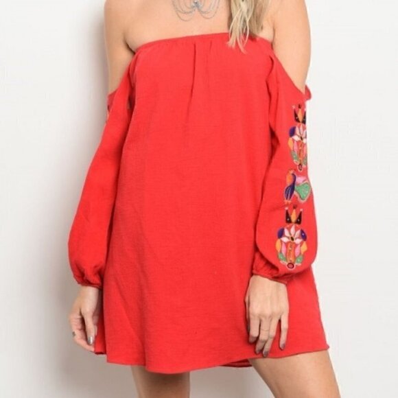 DRESS VAVA BY JOY HAN RED EMBROIDED DRESS - Picture 1 of 2